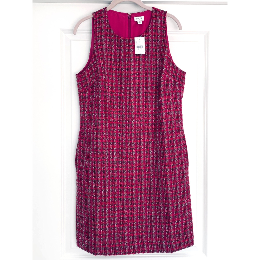 J. Crew Pink and Blue Tweed Midi Dress